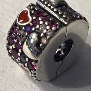 Authentic Pandora Sparkling Hearts Valentine Bracelet Clip, Retired